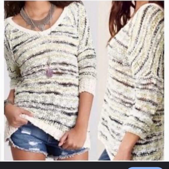 Free People Revolve Marled multi songbird boxy oversized sweater S ivory blue - Picture 3 of 7